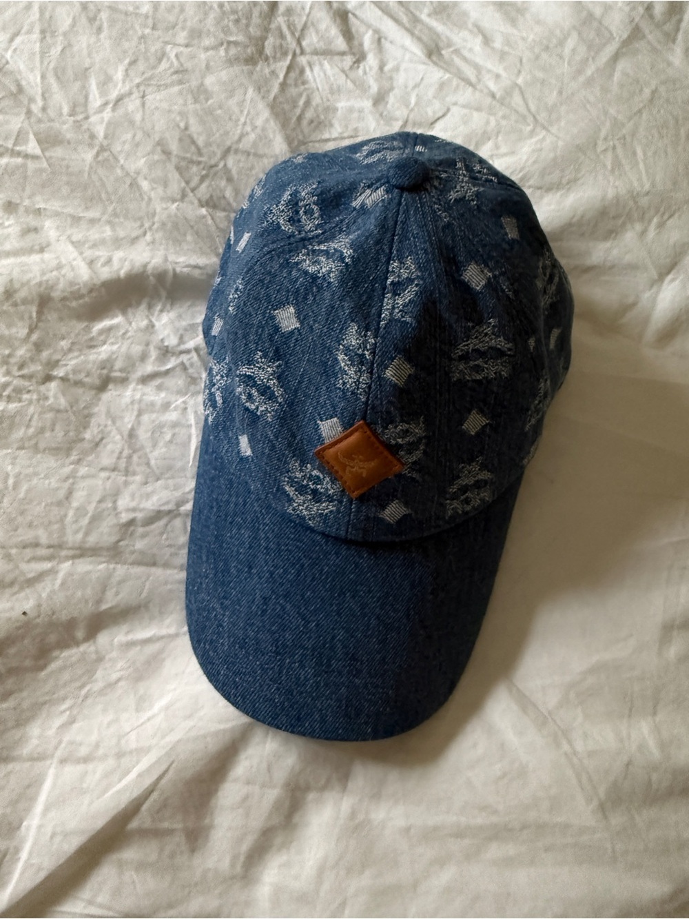 MCM Denim Baseball Cap with White Monogram Pattern